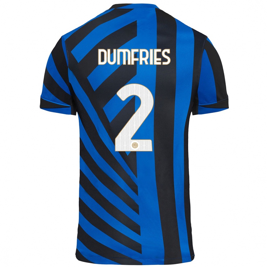 Kids Football Denzel Dumfries #2 Blue Black Home Jersey 2024/25 T-Shirt Uk