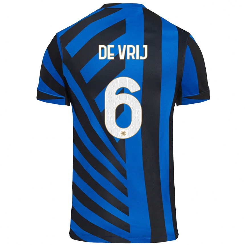 Kids Football Stefan De Vrij #6 Blue Black Home Jersey 2024/25 T-Shirt Uk