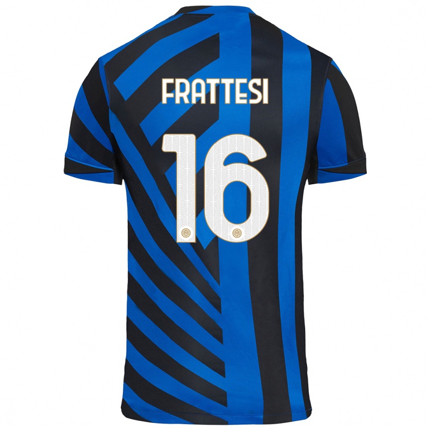 Kids Football Davide Frattesi #16 Blue Black Home Jersey 2024/25 T-Shirt Uk