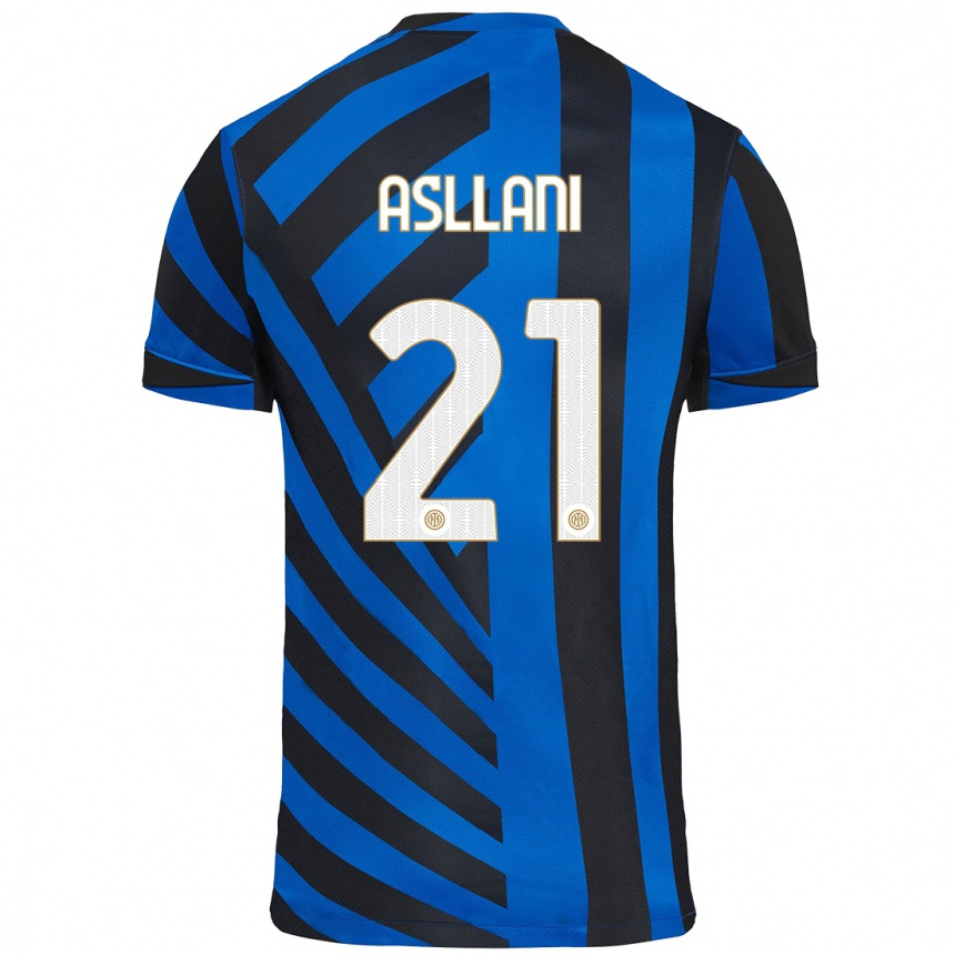 Kids Football Kristjan Asllani #21 Blue Black Home Jersey 2024/25 T-Shirt Uk