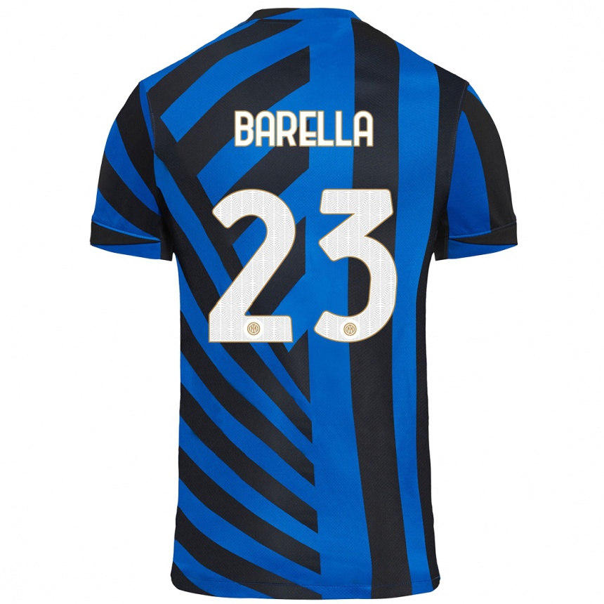 Kids Football Nicolo Barella #23 Blue Black Home Jersey 2024/25 T-Shirt Uk