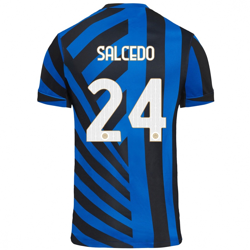 Kids Football Eddie Salcedo #24 Blue Black Home Jersey 2024/25 T-Shirt Uk