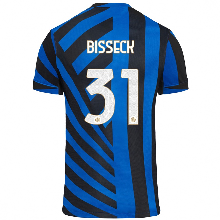 Kids Football Yann Bisseck #31 Blue Black Home Jersey 2024/25 T-Shirt Uk