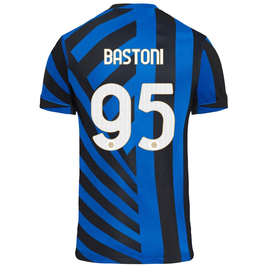 Kids Football Alessandro Bastoni #95 Blue Black Home Jersey 2024/25 T-Shirt Uk