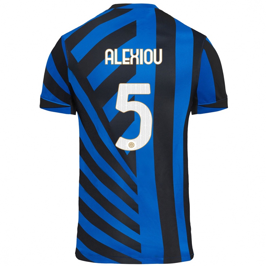 Kids Football Christos Alexiou #5 Blue Black Home Jersey 2024/25 T-Shirt Uk