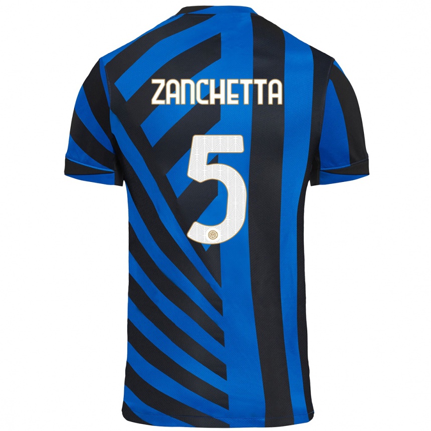 Kids Football Mattia Zanchetta #5 Blue Black Home Jersey 2024/25 T-Shirt Uk