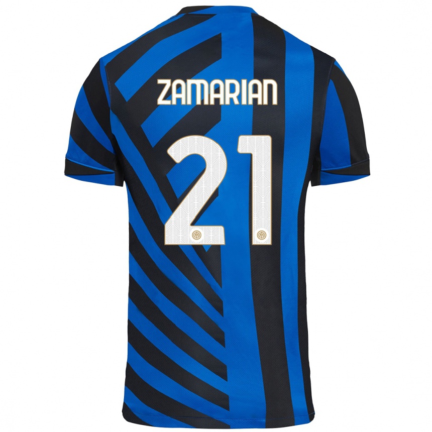 Kids Football Matteo Zamarian #21 Blue Black Home Jersey 2024/25 T-Shirt Uk