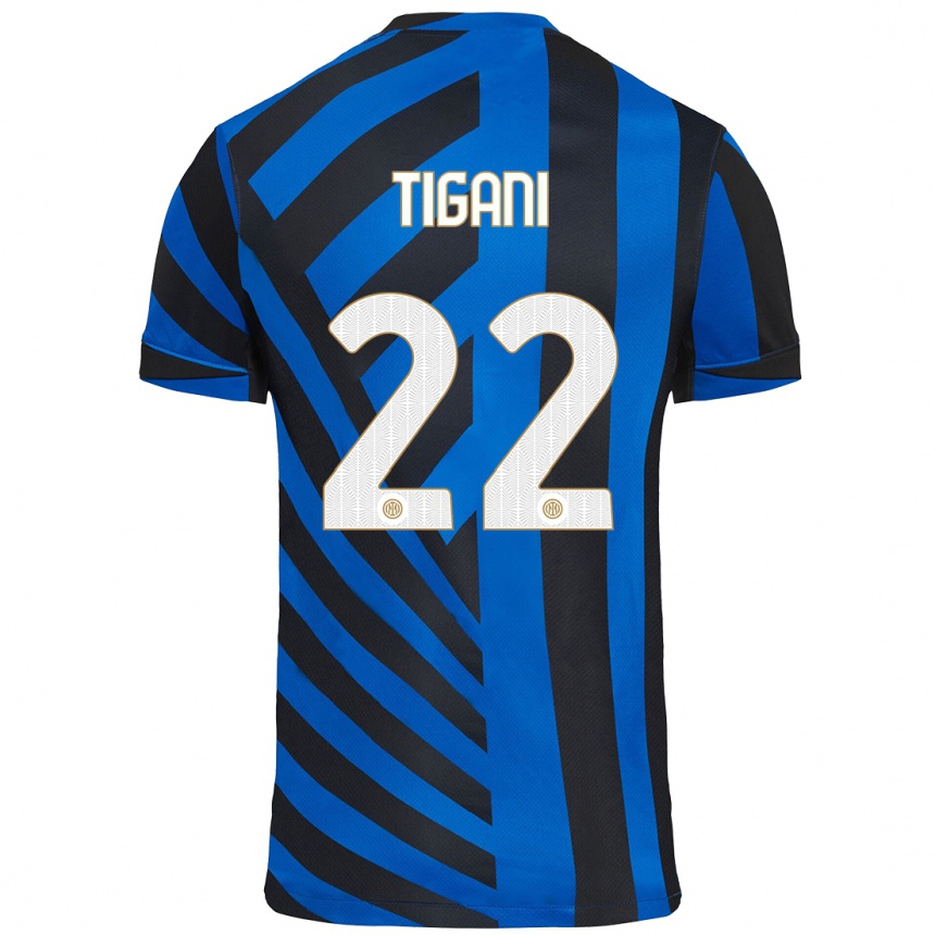 Kids Football Edoardo Tigani #22 Blue Black Home Jersey 2024/25 T-Shirt Uk