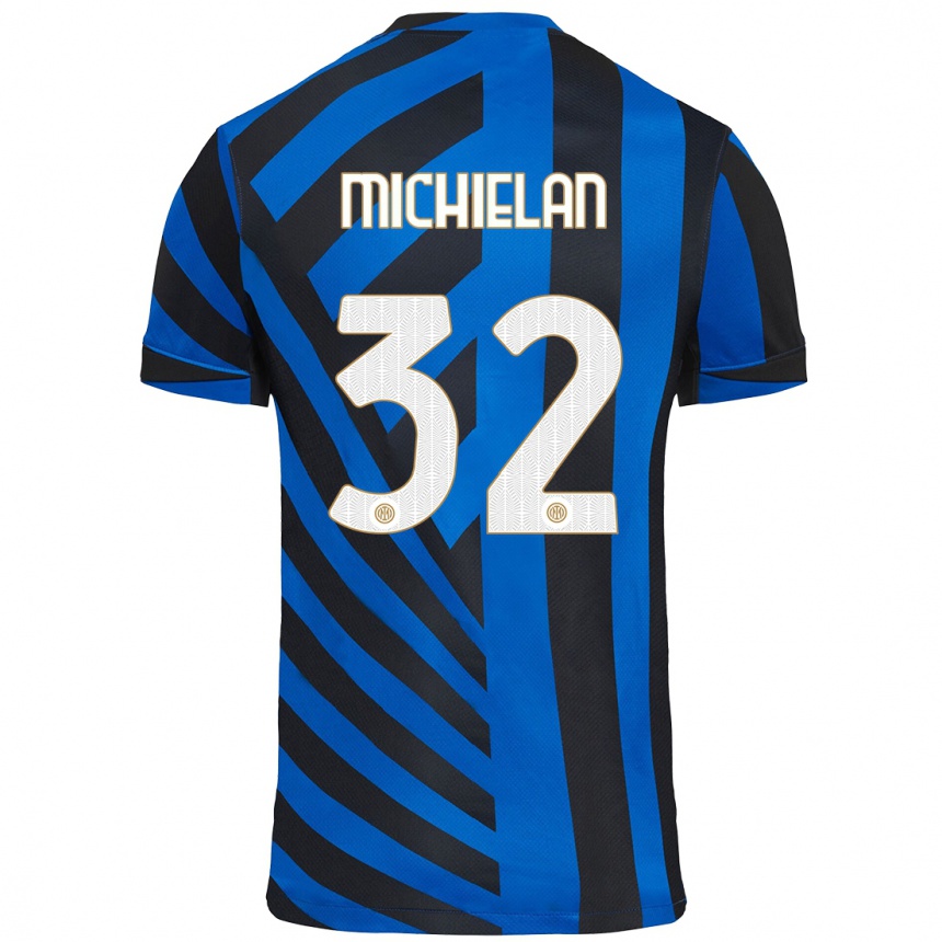 Kids Football Mattia Michielan #32 Blue Black Home Jersey 2024/25 T-Shirt Uk