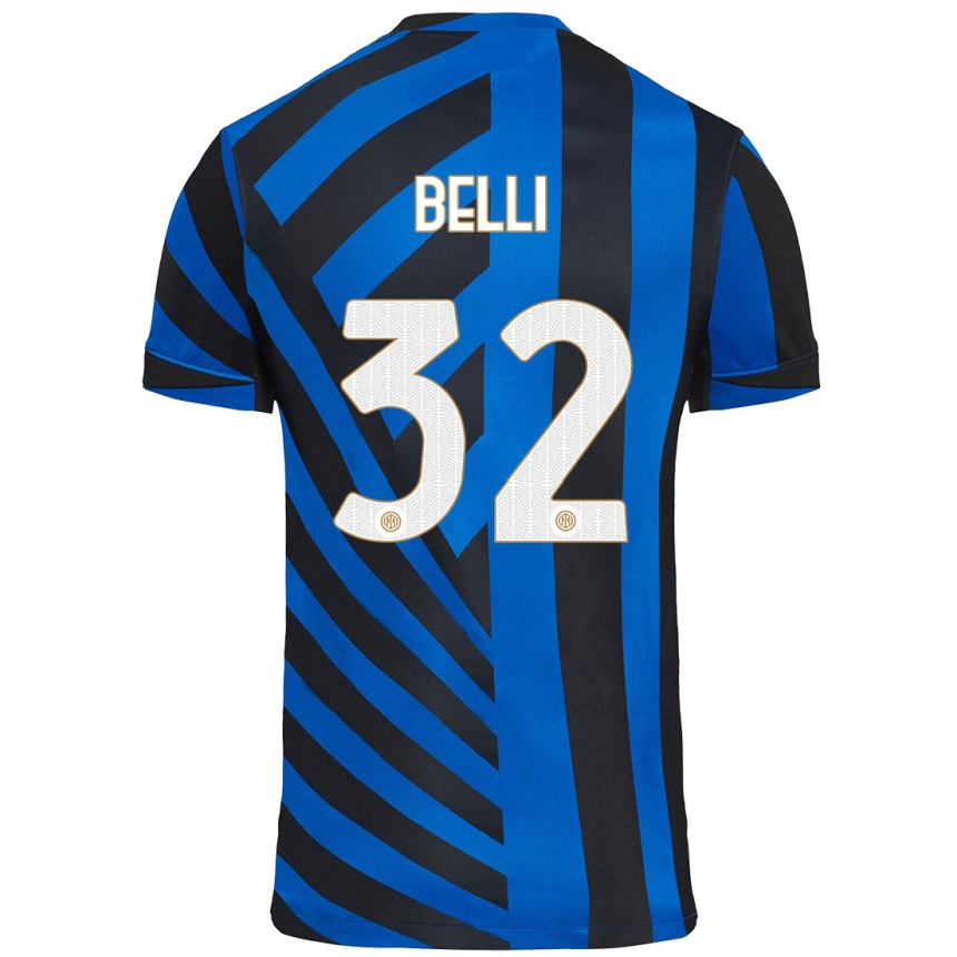 Kids Football Elena Belli #32 Blue Black Home Jersey 2024/25 T-Shirt Uk