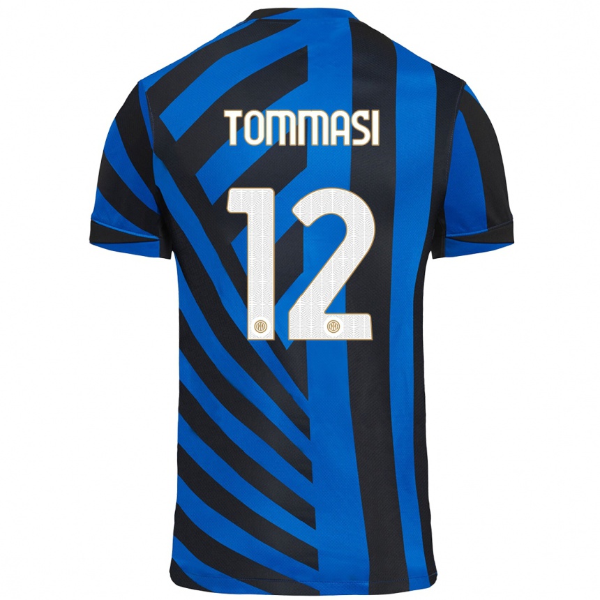 Kids Football Francesco Tommasi #12 Blue Black Home Jersey 2024/25 T-Shirt Uk