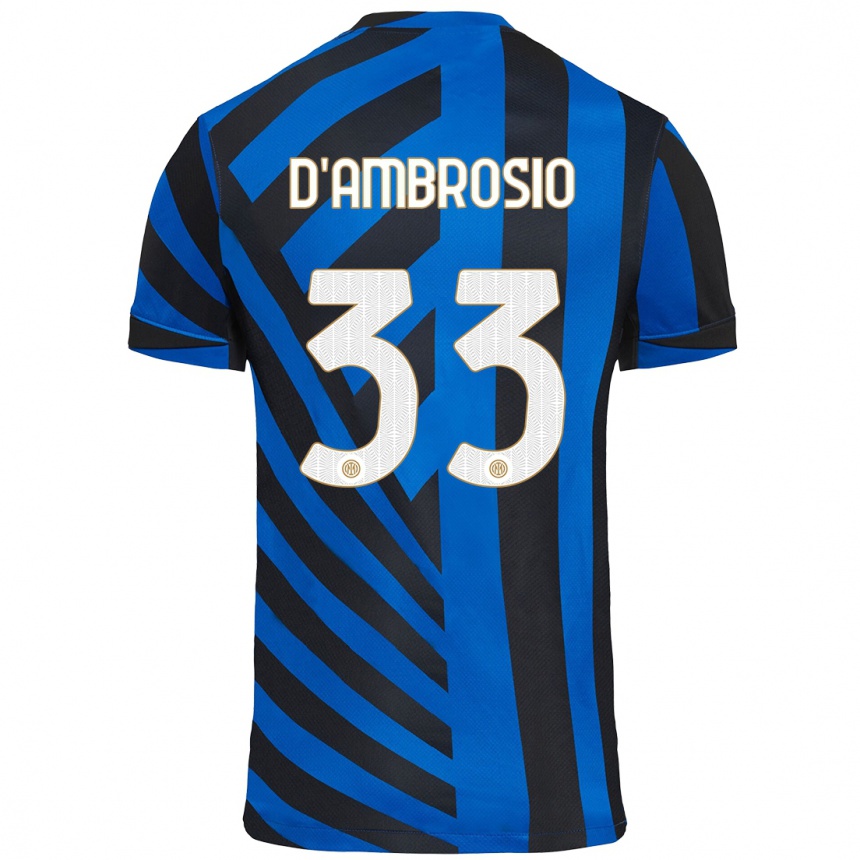 Kids Football Danilo D'ambrosio #33 Blue Black Home Jersey 2024/25 T-Shirt Uk