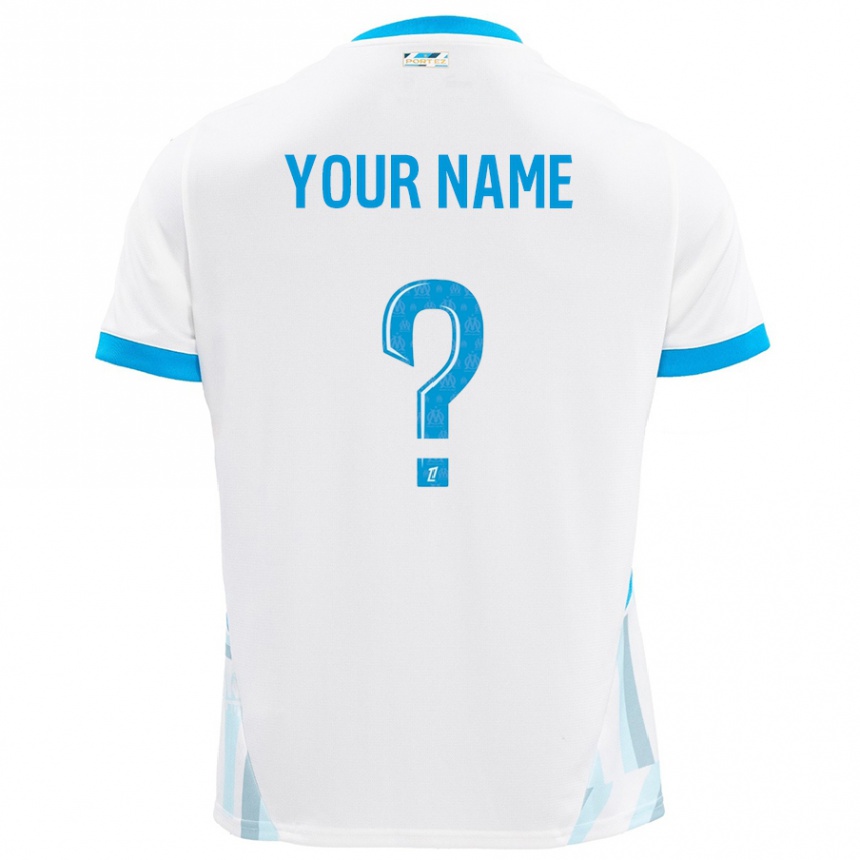 Kids Football Your Name #0 White Sky Blue Home Jersey 2024/25 T-Shirt Uk