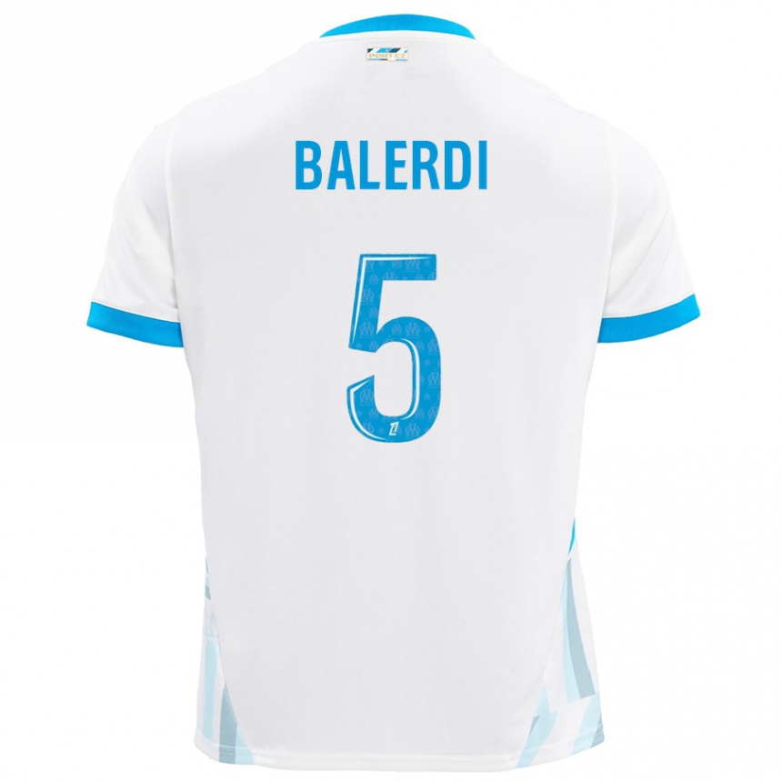 Kids Football Leonardo Balerdi #5 White Sky Blue Home Jersey 2024/25 T-Shirt Uk