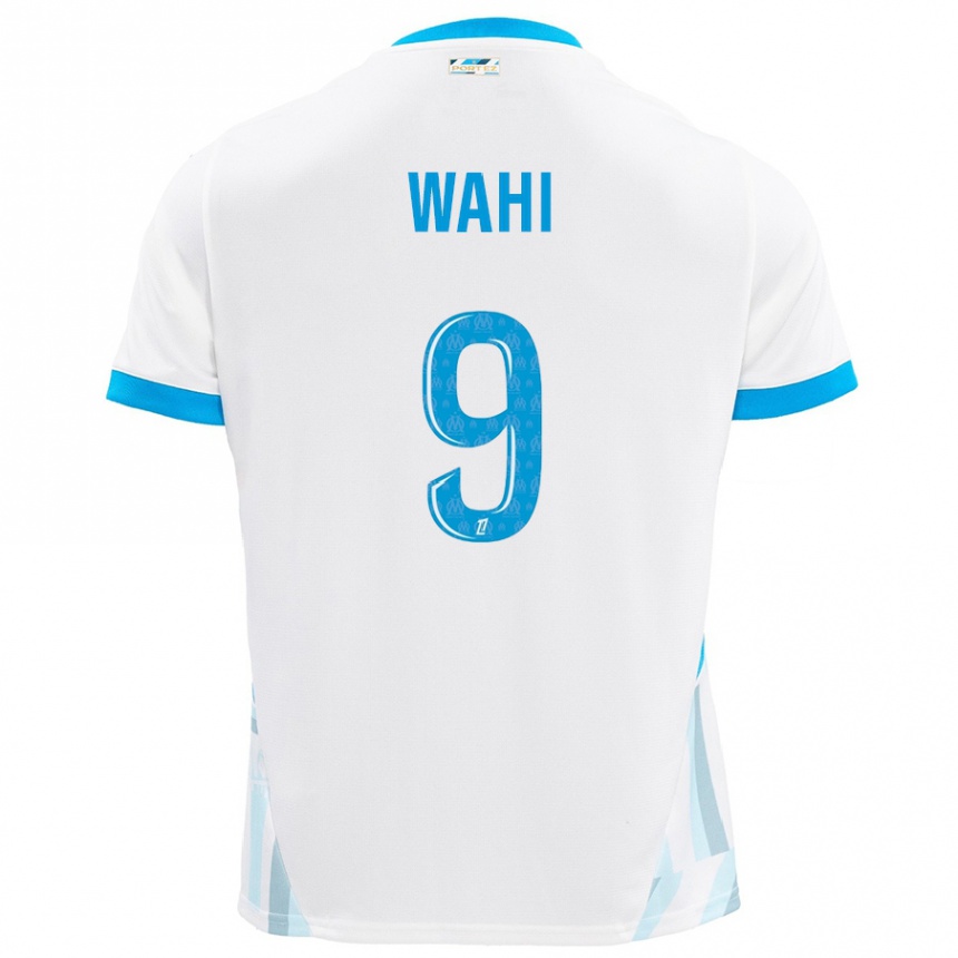 Kids Football Elye Wahi #9 White Sky Blue Home Jersey 2024/25 T-Shirt Uk