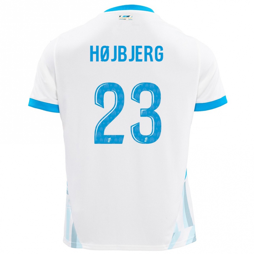 Kids Football Pierre Emile Hojbjerg #23 White Sky Blue Home Jersey 2024/25 T-Shirt Uk