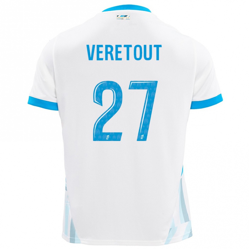 Kids Football Jordan Veretout #27 White Sky Blue Home Jersey 2024/25 T-Shirt Uk