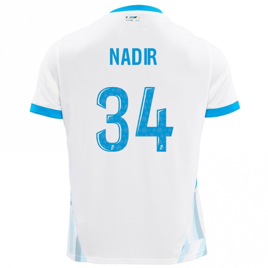 Kids Football Bilal Nadir #34 White Sky Blue Home Jersey 2024/25 T-Shirt Uk