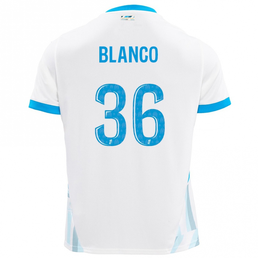 Kids Football Ruben Blanco #36 White Sky Blue Home Jersey 2024/25 T-Shirt Uk