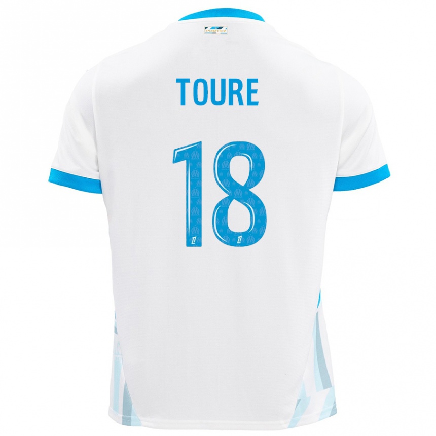 Kids Football Isaak Toure #18 White Sky Blue Home Jersey 2024/25 T-Shirt Uk