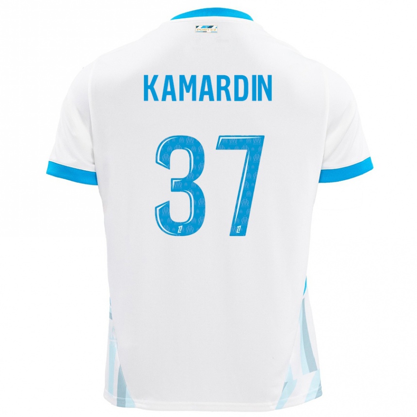 Kids Football Aaron Kamardin #37 White Sky Blue Home Jersey 2024/25 T-Shirt Uk