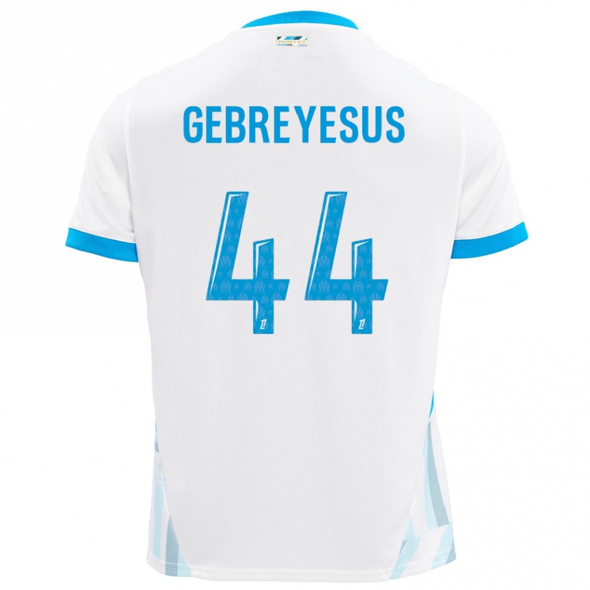 Kids Football Esey Gebreyesus #44 White Sky Blue Home Jersey 2024/25 T-Shirt Uk