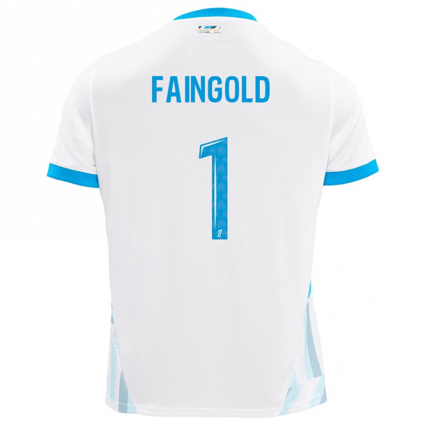 Kids Football Abbie Faingold #1 White Sky Blue Home Jersey 2024/25 T-Shirt Uk