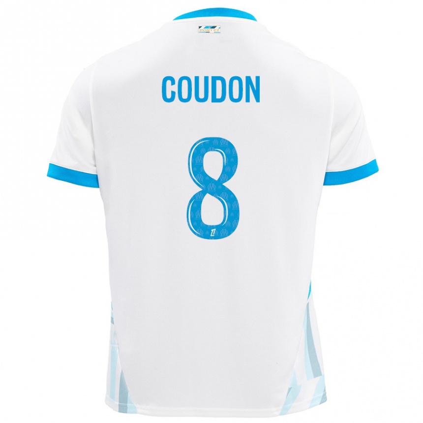 Kids Football Marine Coudon #8 White Sky Blue Home Jersey 2024/25 T-Shirt Uk