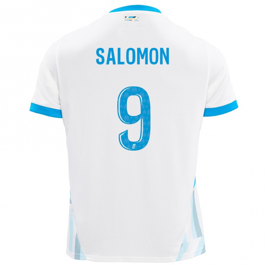 Kids Football Maeva Salomon #9 White Sky Blue Home Jersey 2024/25 T-Shirt Uk