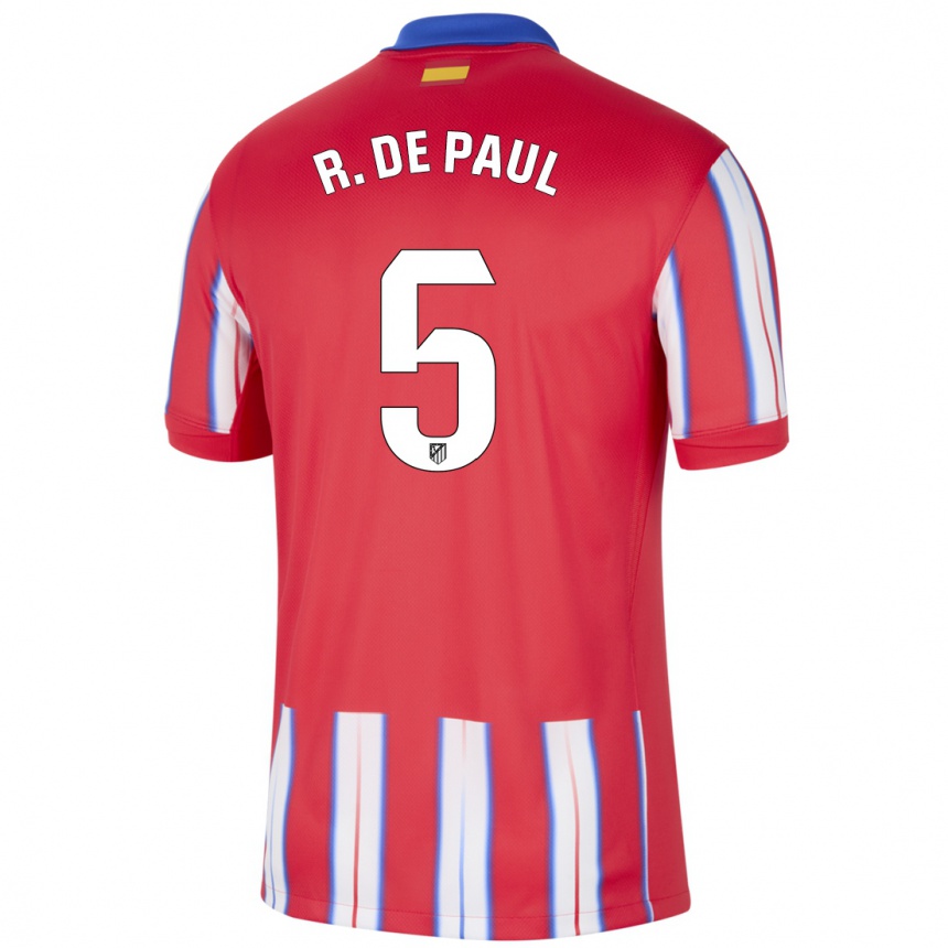 Kids Football Rodrigo De Paul #5 Red White Blue Home Jersey 2024/25 T-Shirt Uk