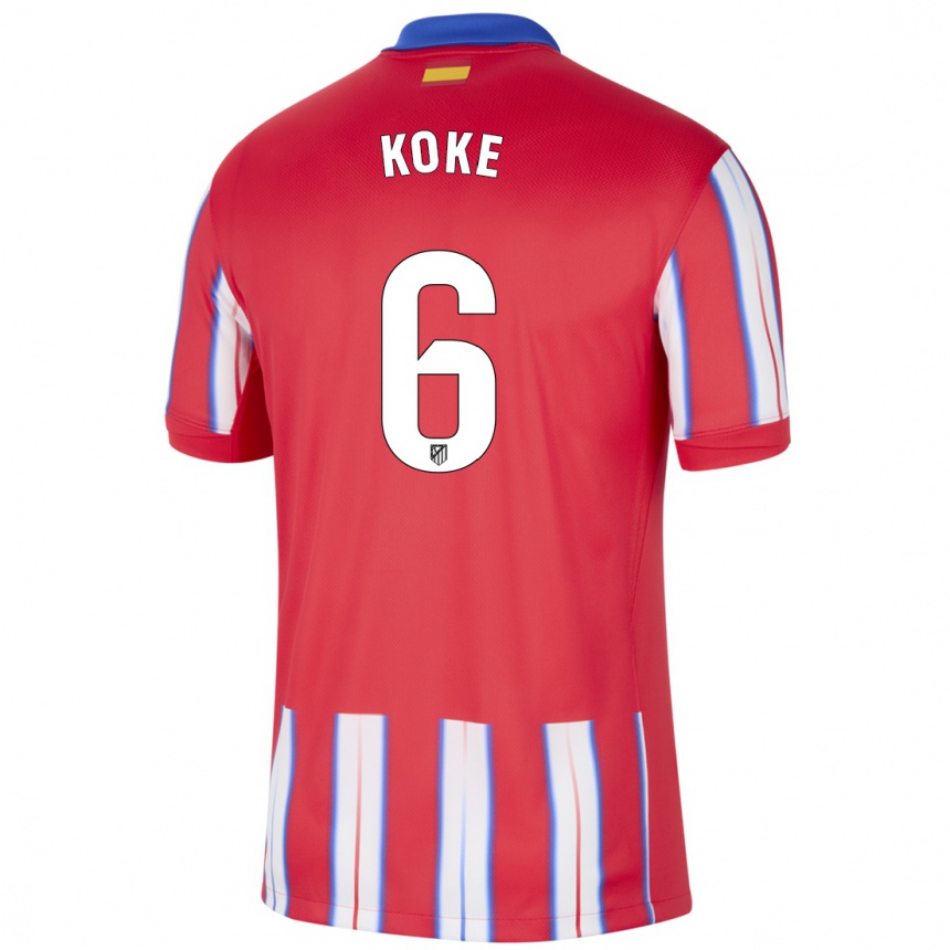 Kids Football Koke #6 Red White Blue Home Jersey 2024/25 T-Shirt Uk