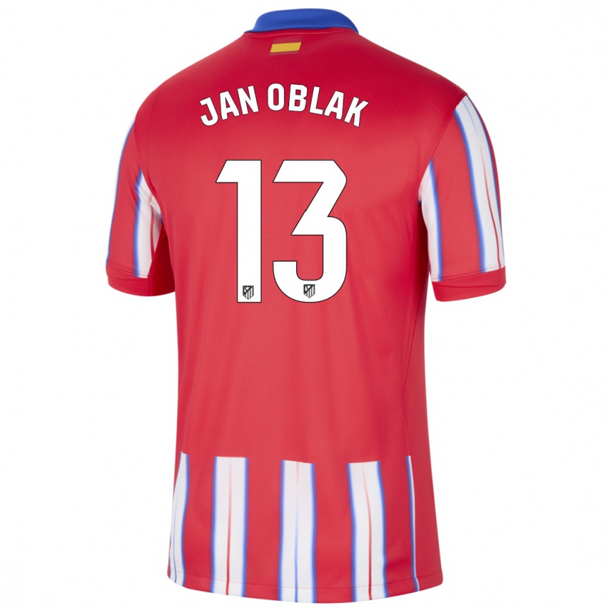 Kids Football Jan Oblak #13 Red White Blue Home Jersey 2024/25 T-Shirt Uk