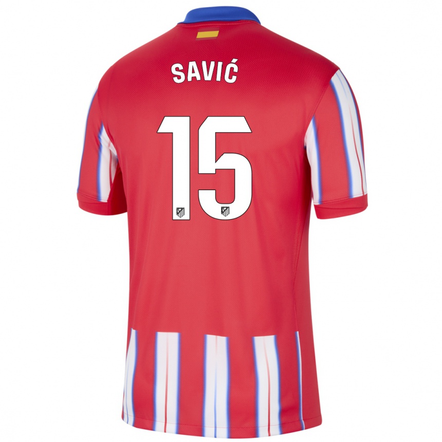 Kids Football Stefan Savic #15 Red White Blue Home Jersey 2024/25 T-Shirt Uk