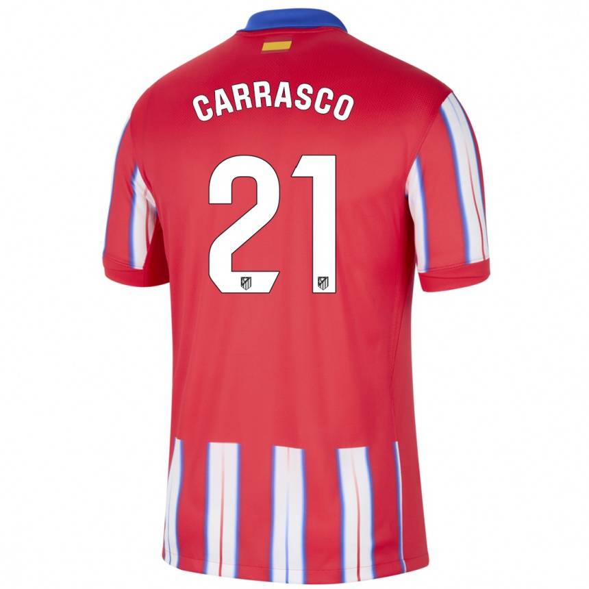 Kids Football Yannick Carrasco #21 Red White Blue Home Jersey 2024/25 T-Shirt Uk