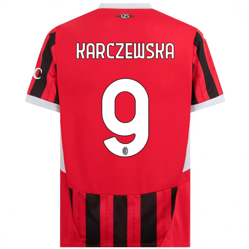 Kids Football Nikola Karczewska #9 Red Black Home Jersey 2024/25 T-Shirt Uk