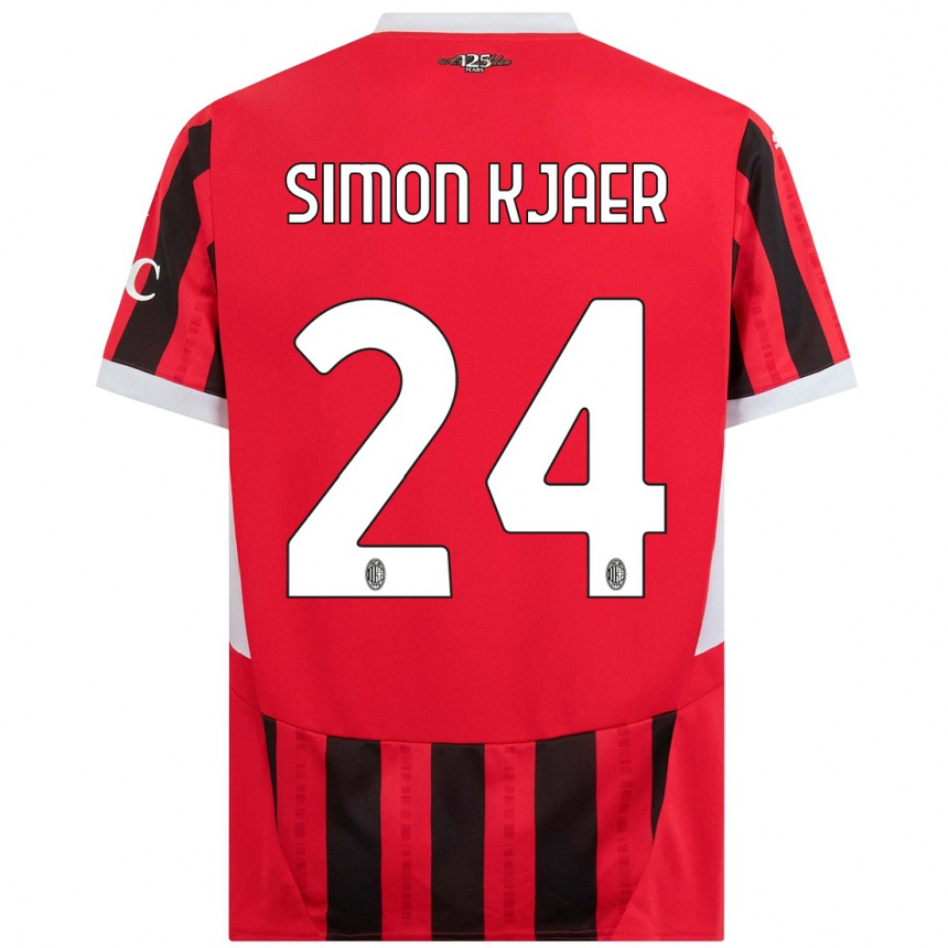 Kids Football Simon Kjaer #24 Red Black Home Jersey 2024/25 T-Shirt Uk