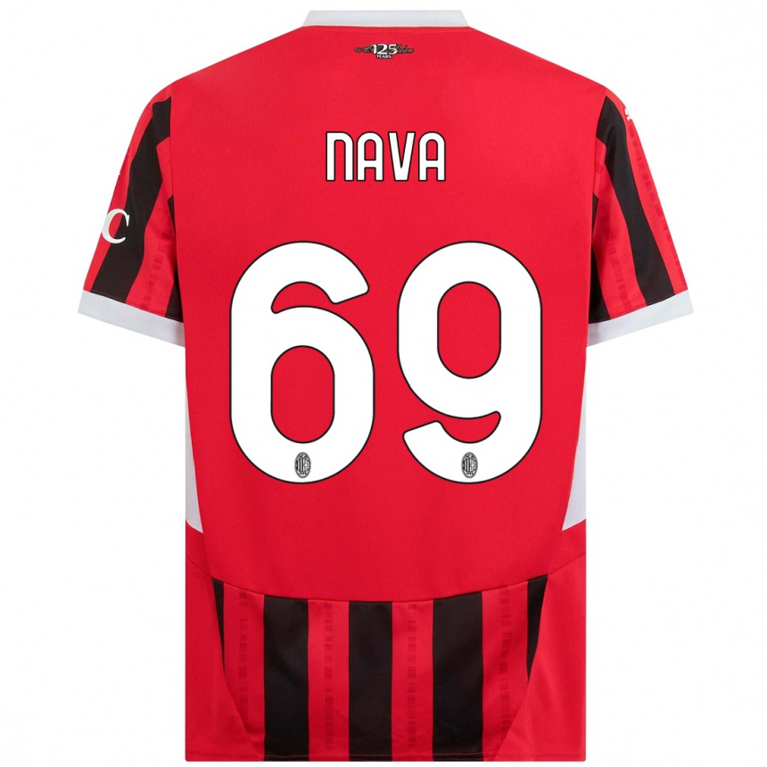 Kids Football Lapo Nava #69 Red Black Home Jersey 2024/25 T-Shirt Uk