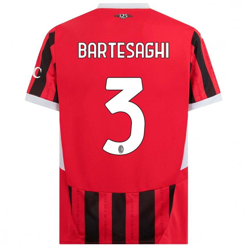 Kids Football Davide Bartesaghi #3 Red Black Home Jersey 2024/25 T-Shirt Uk