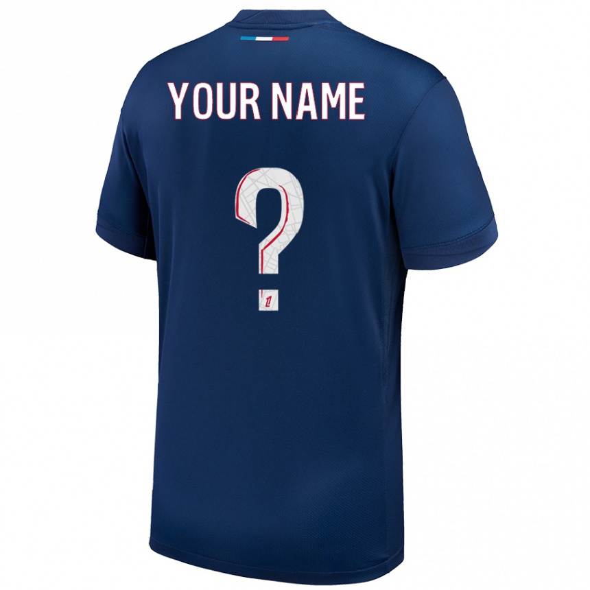 Kids Football Your Name #0 Navy Blue White Home Jersey 2024/25 T-Shirt Uk