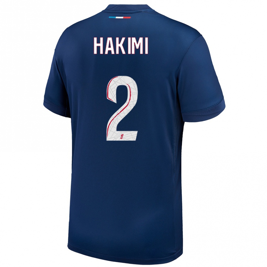 Kids Football Achraf Hakimi #2 Navy Blue White Home Jersey 2024/25 T-Shirt Uk