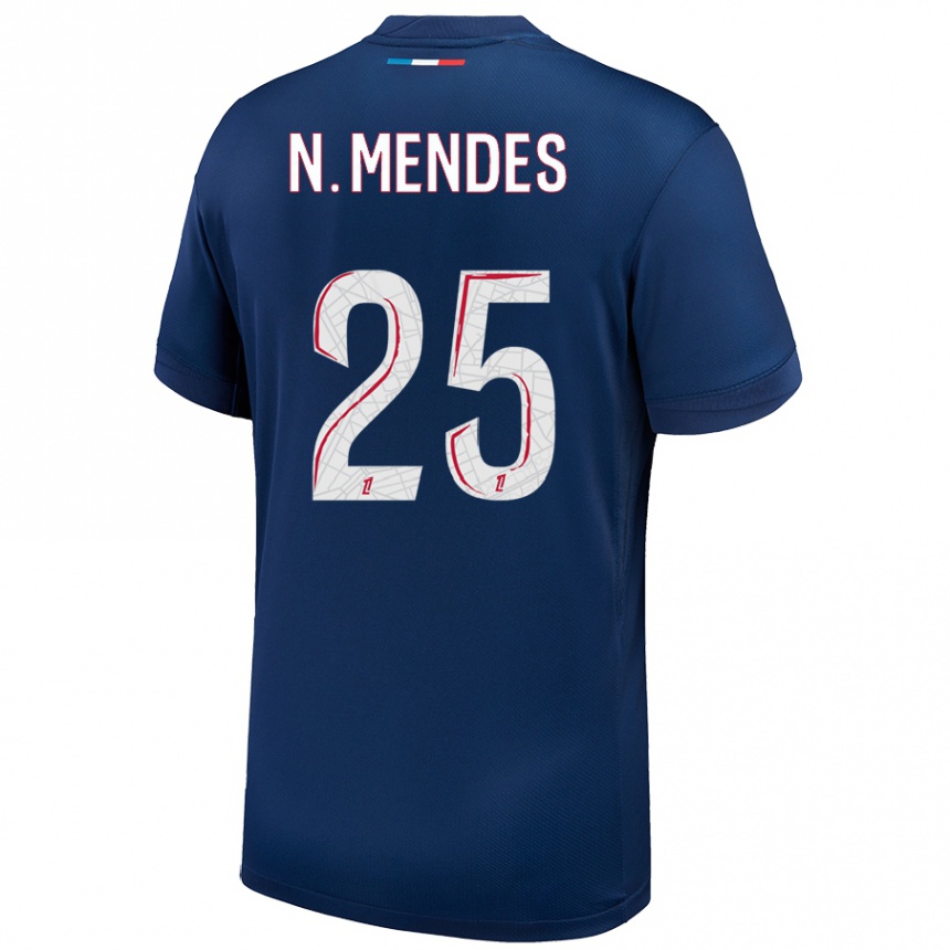 Kids Football Nuno Mendes #25 Navy Blue White Home Jersey 2024/25 T-Shirt Uk