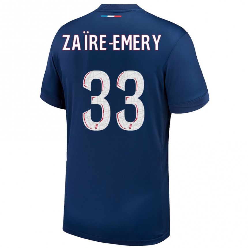 Kids Football Warren Zaire Emery #33 Navy Blue White Home Jersey 2024/25 T-Shirt Uk