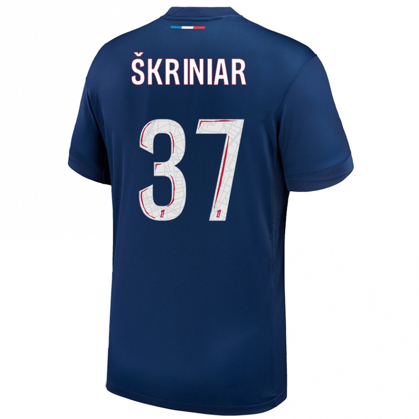 Kids Football Milan Skriniar #37 Navy Blue White Home Jersey 2024/25 T-Shirt Uk