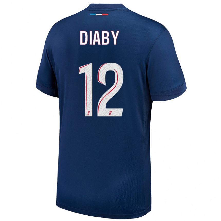 Kids Football Ibrahima Diaby #12 Navy Blue White Home Jersey 2024/25 T-Shirt Uk