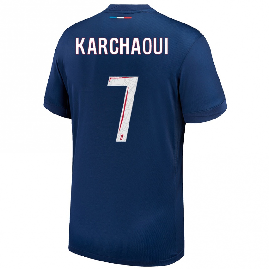 Kids Football Sakina Karchaoui #7 Navy Blue White Home Jersey 2024/25 T-Shirt Uk