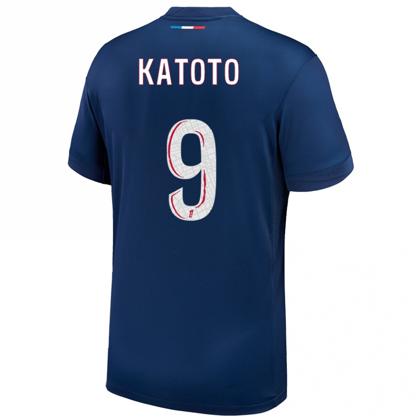 Kids Football Marie-Antoinette Katoto #9 Navy Blue White Home Jersey 2024/25 T-Shirt Uk