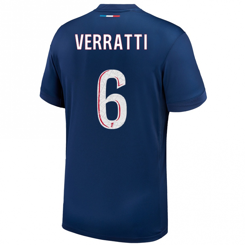 Kids Football Marco Verratti #6 Navy Blue White Home Jersey 2024/25 T-Shirt Uk