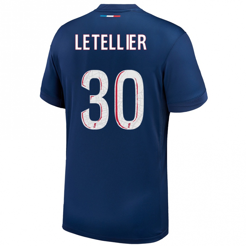 Kids Football Alexandre Letellier #30 Navy Blue White Home Jersey 2024/25 T-Shirt Uk