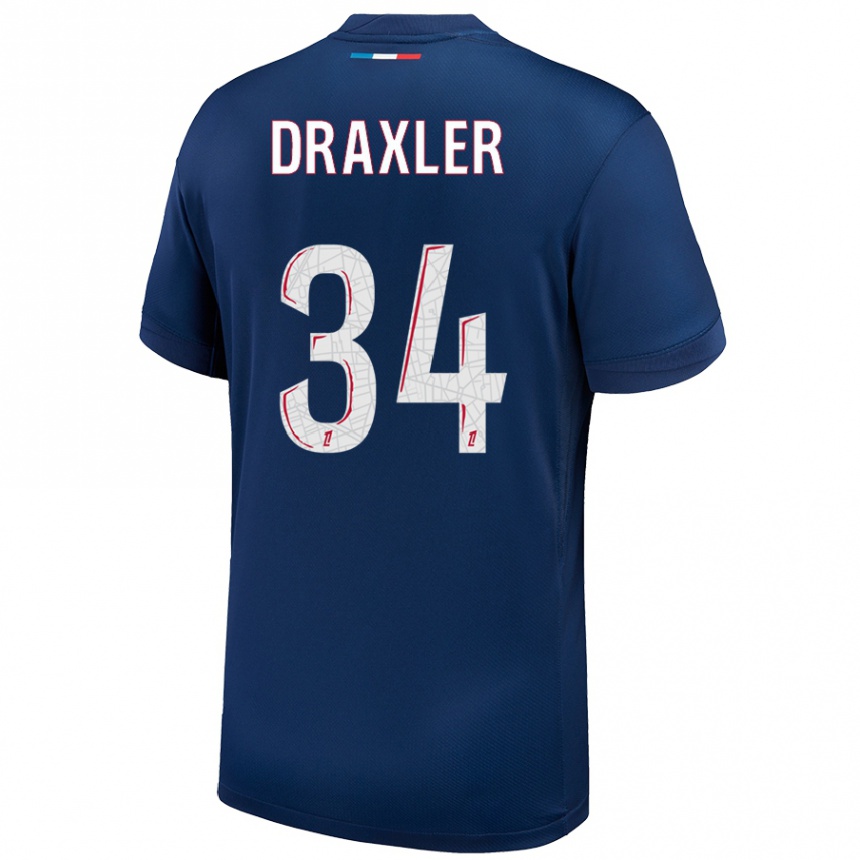 Kids Football Julian Draxler #34 Navy Blue White Home Jersey 2024/25 T-Shirt Uk