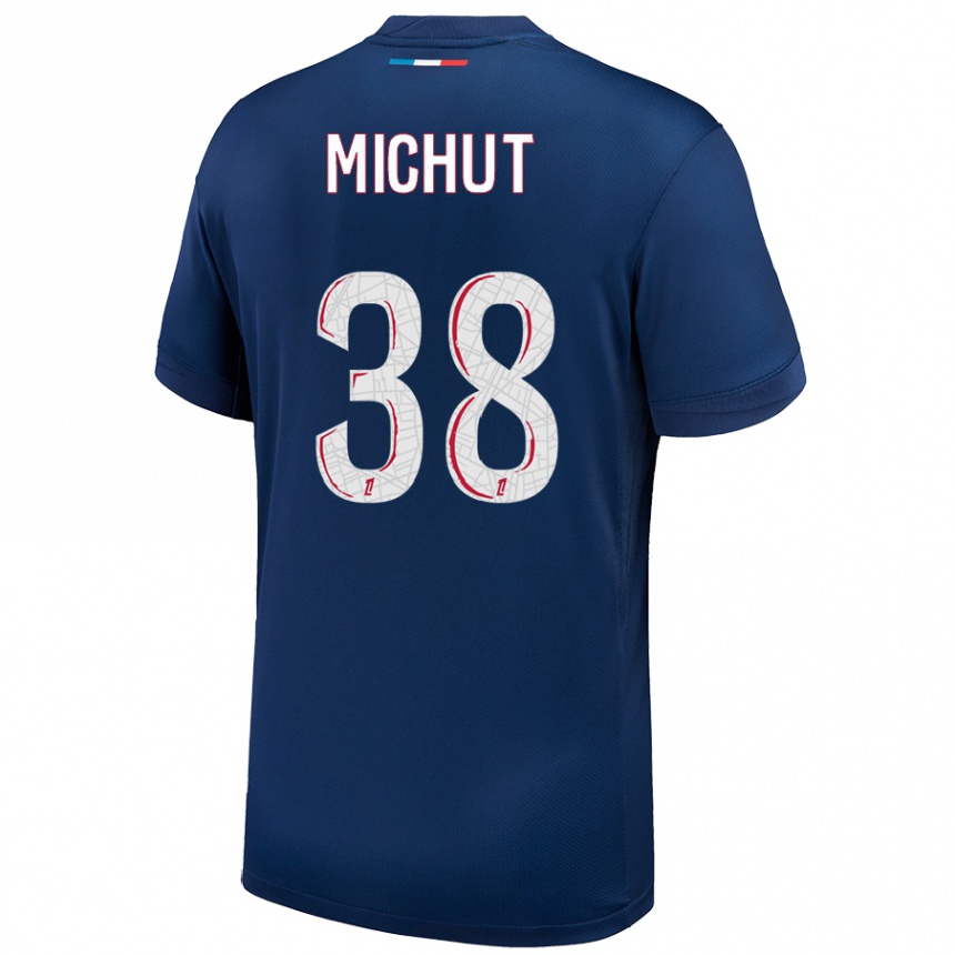 Kids Football Edouard Michut #38 Navy Blue White Home Jersey 2024/25 T-Shirt Uk